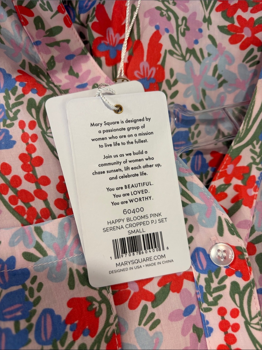 NWT - Mary Square Serena Cropped Pajama Set | Happy Blooms Pink - Picture 4 of 5